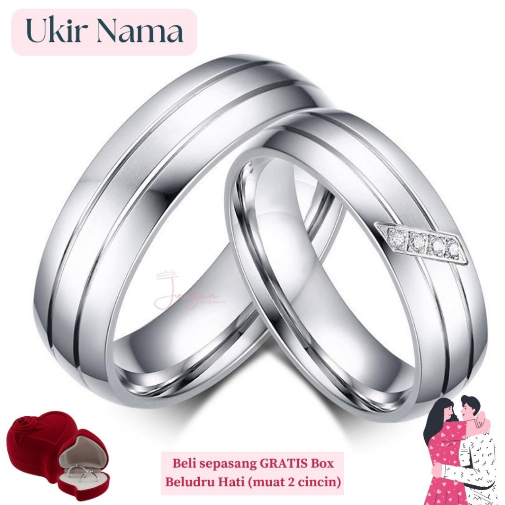 Jual [ukir Nama Box Hati] Cincin Pasangan Romantis Titanium R08