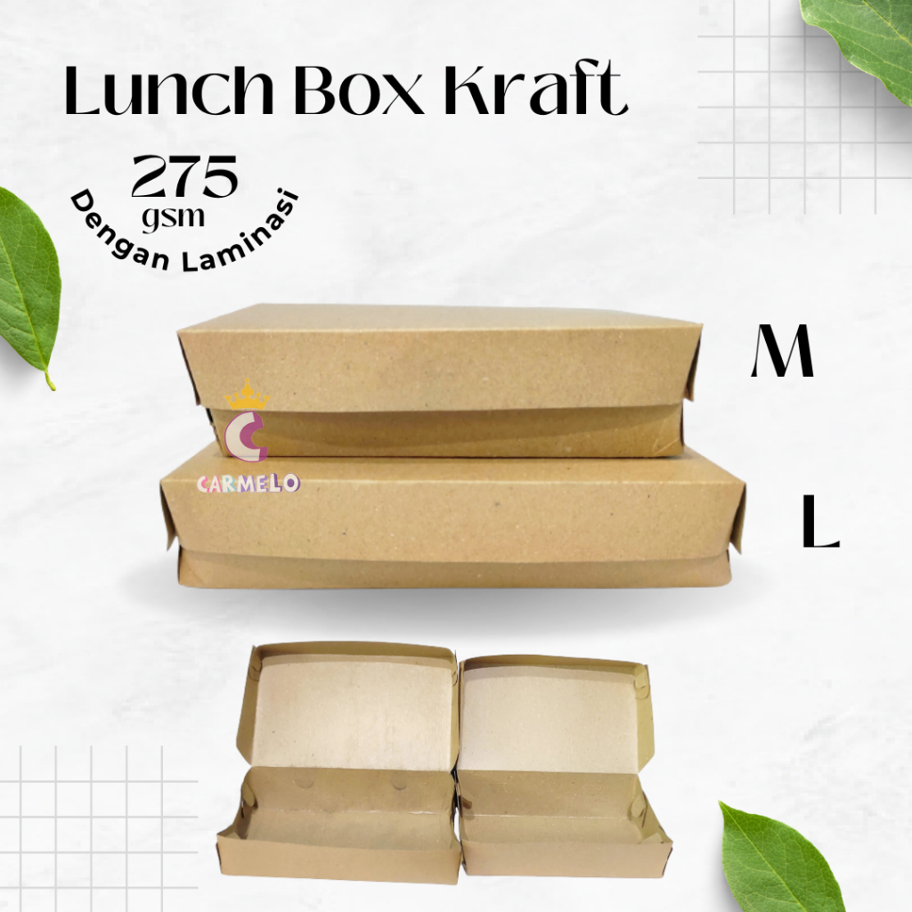 Jual Min Order 25 Lembar Kotak Makan Paper Lunch Box Kraft Coklat