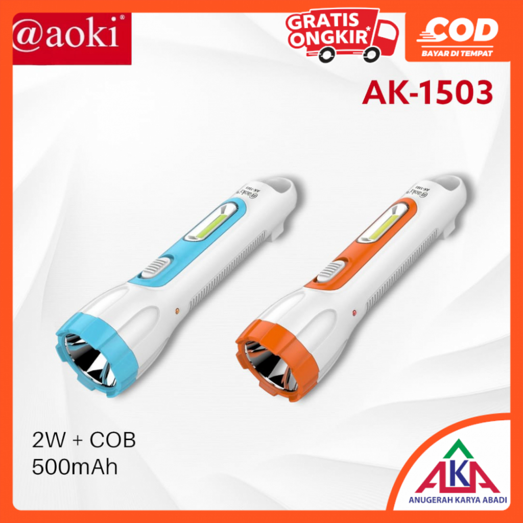Jual Lampu Senter Tangan LED AOKI 2W / 8W / 10W / 15W Darurat Emergency ...
