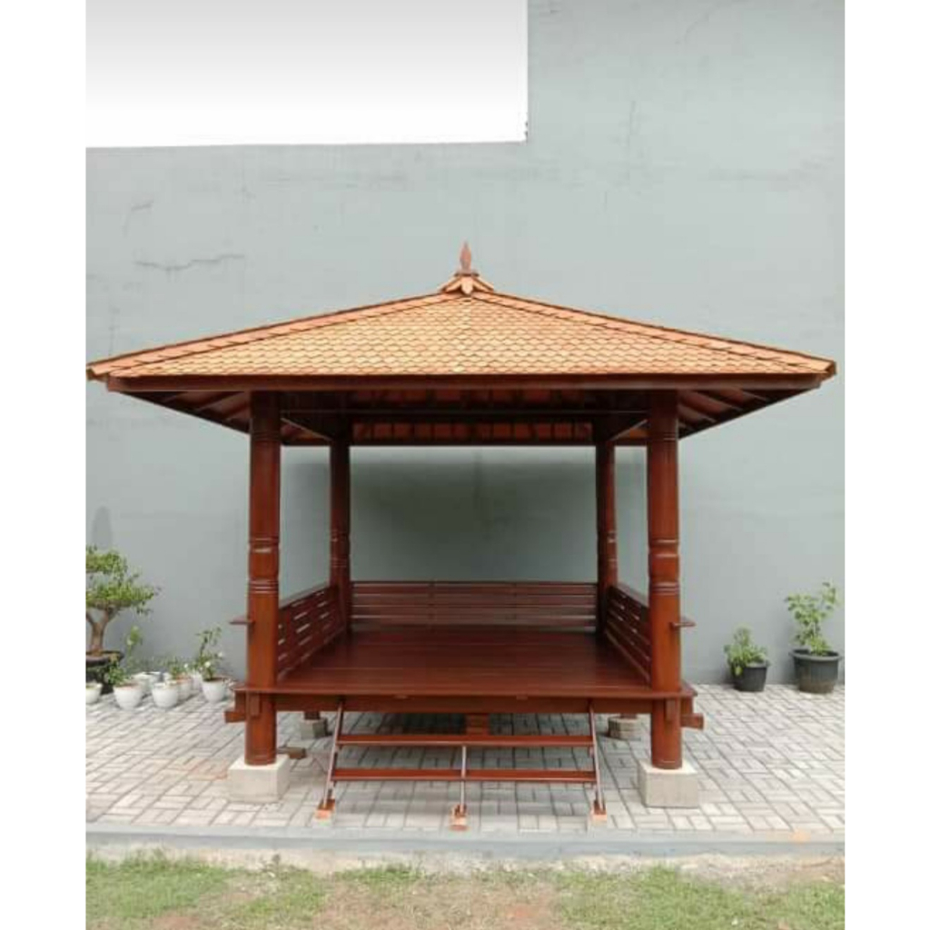 Jual Gazebo Kayu Kelapa Atap Sirap Kayu Ulin Ukuran 300x300 Cm Desain