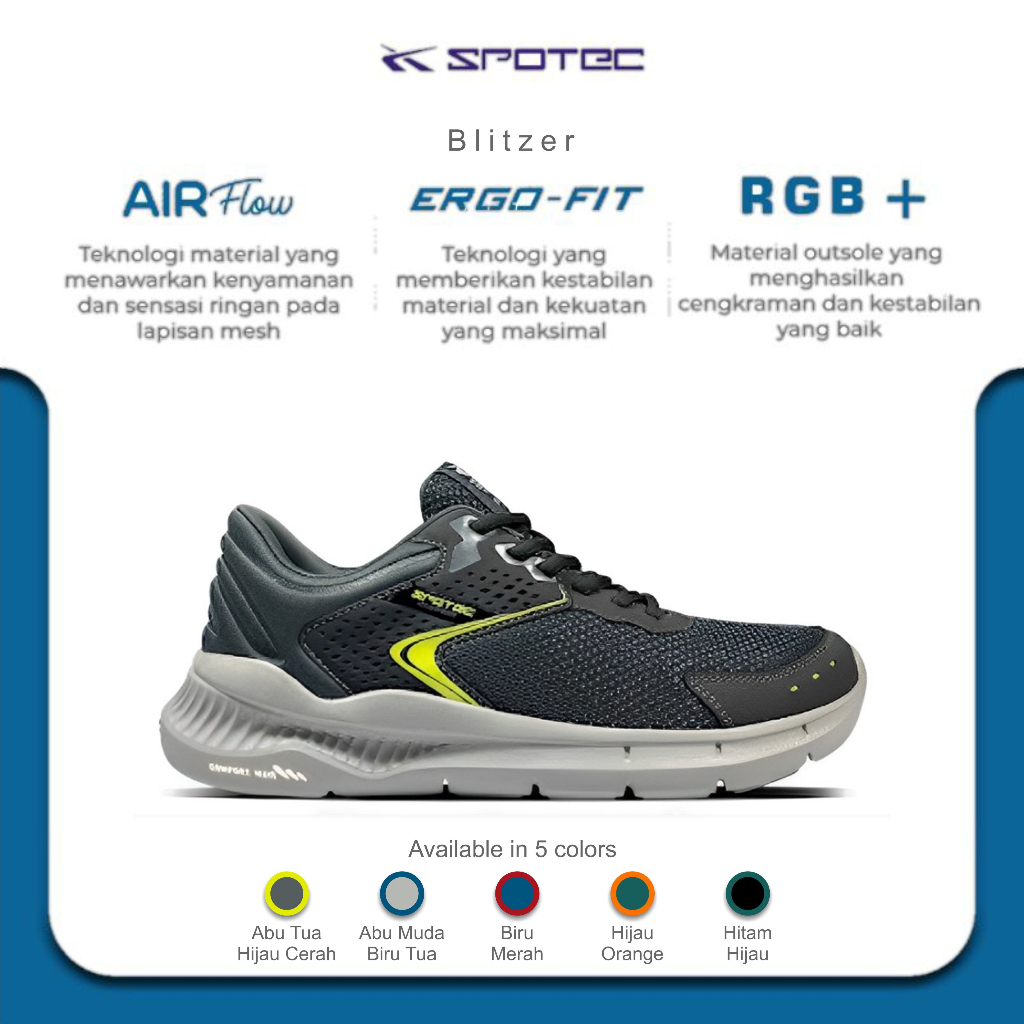 Jual SPOTEC Sepatu RUNNING Artikel BLITZER Abu Tua/Hijau Cerah | Shopee ...
