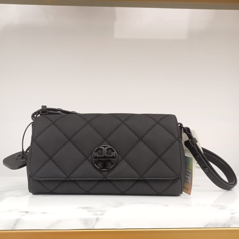 Jual Tory Burch Willa Shoulder Convertible Clutch Black Matte Shopee