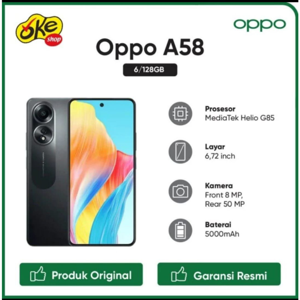 Jual OPPO A58 Smartphone (6/128GB) - Garansi Resmi Oppo | Shopee Indonesia