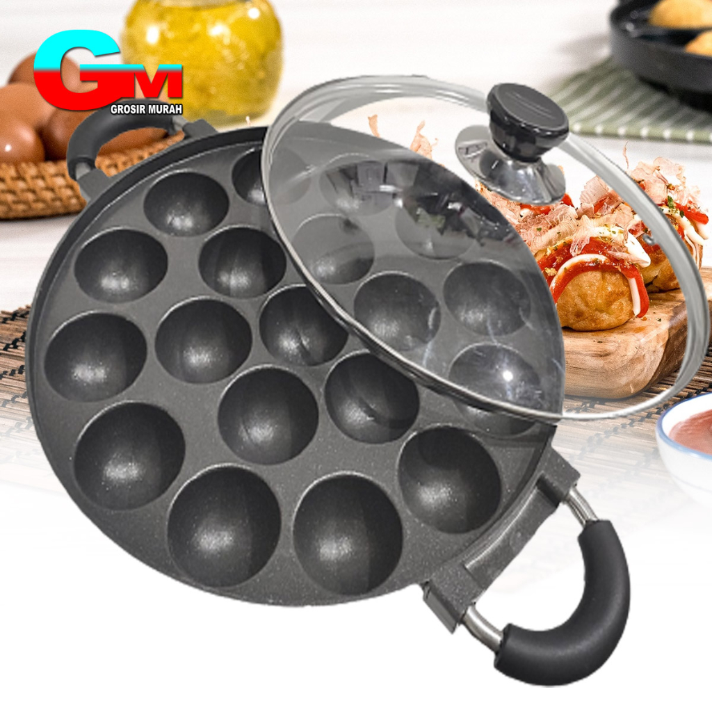 Jual Cetakan Kue 19 Lubang Cembung Anti Lengket Tutup Kaca Takoyaki Kue