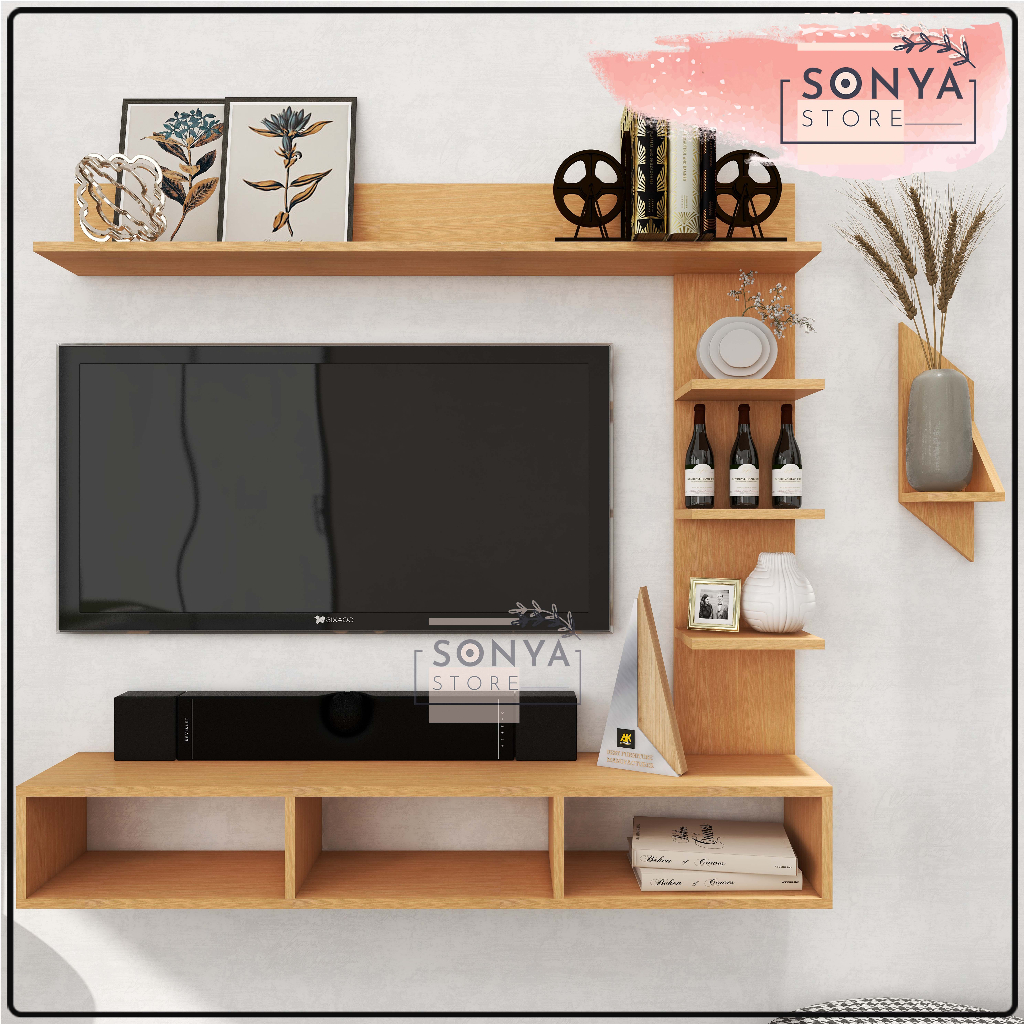 Jual Rak Tv Dinding Minimalis Dekorasi Ruangan Ruang Tamu Serbaguna