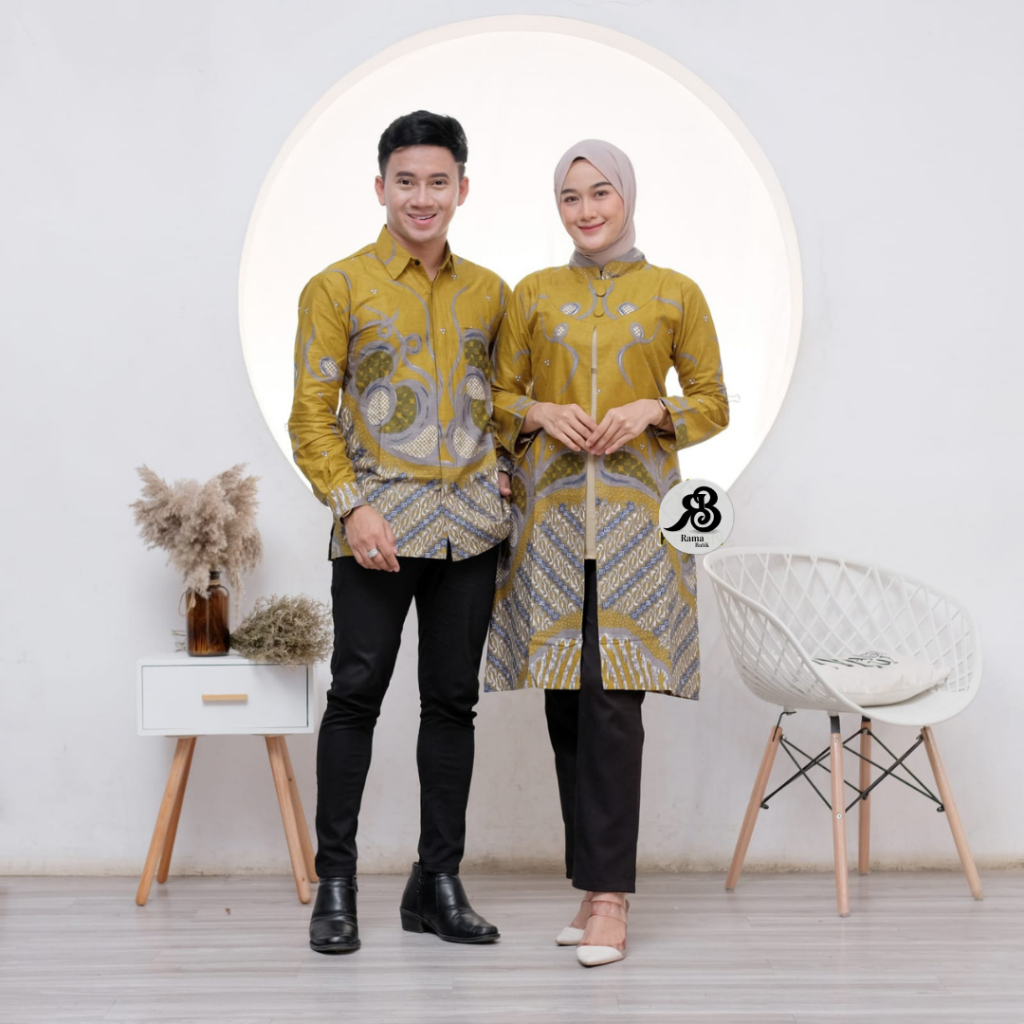 Jual Batik Couple Terbaru Baju Batik Couple Modern Kuas Kuning New