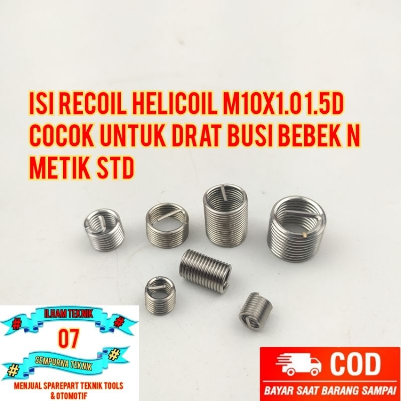 Jual isi recoil helicoil m10x1.0 1.5D cocok untuk drat busi bebek n