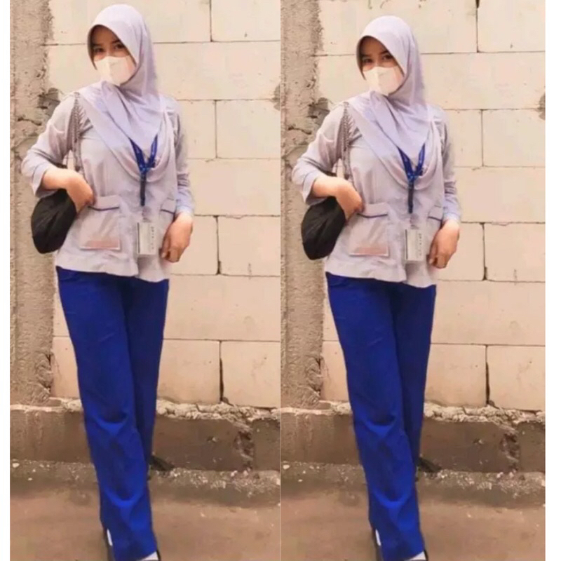 Jual Baju Perawat Putih Biru Lengan Panjang Seragam Perawat Bidan