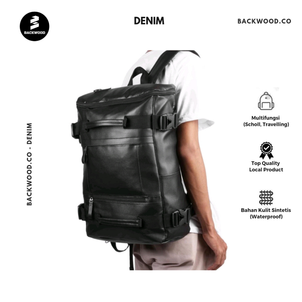 Jual BACKWOOD tas DENIM backpack tas pria kulit sintetis premium tebal