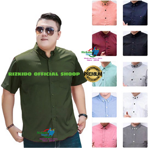 Jual Baju Kemeja Polos Pria Lengan Pendek Jumbo Slimfit Casual Premium