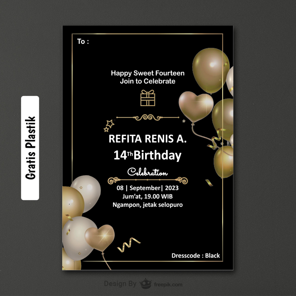 Jual Undangan Ulang Tahun Realistic Gold Variasi 2 / Undangan Ultah