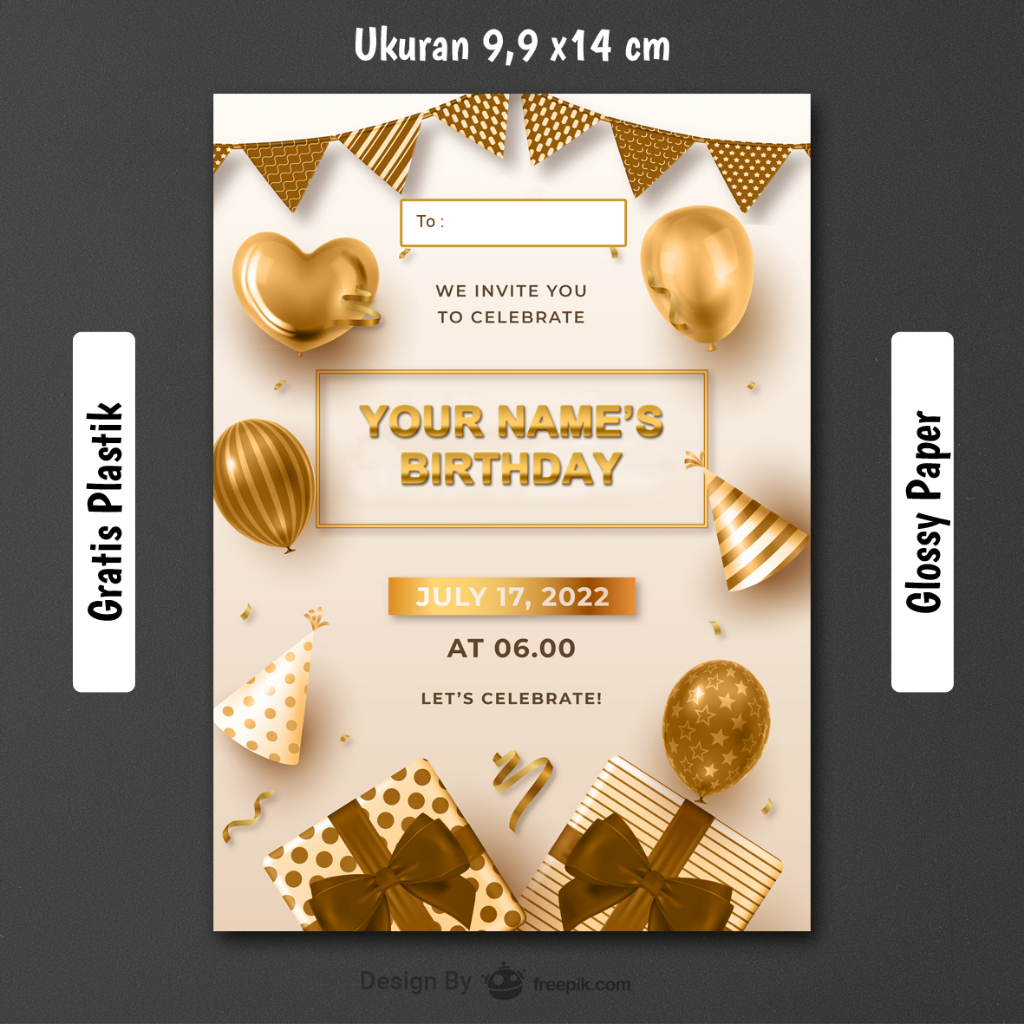 Jual Cetak undangan ulang tahun ukuran 9,9x14 cm glossy paper