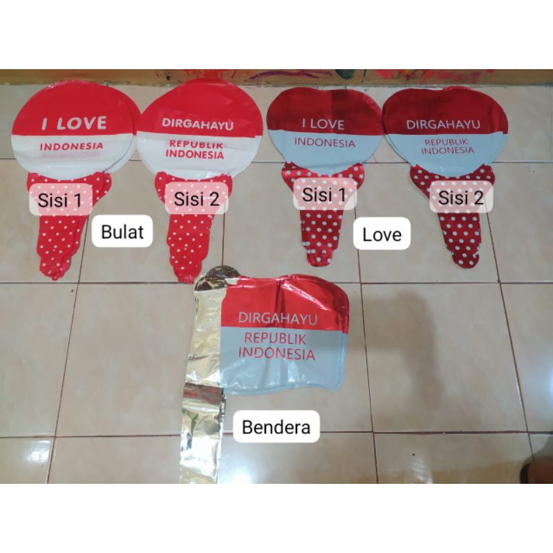 Jual Balon Foil Dirgahayu Ri Agustus Merah Putih Pentungan Bulat Love Hati Bendera