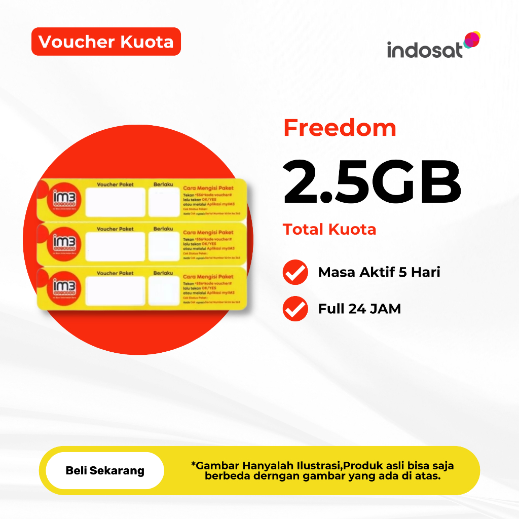 Jual Voucher Kuota Data Indosat IM3 2,5GB 5 Hari - Voucher Kuota IM3 2