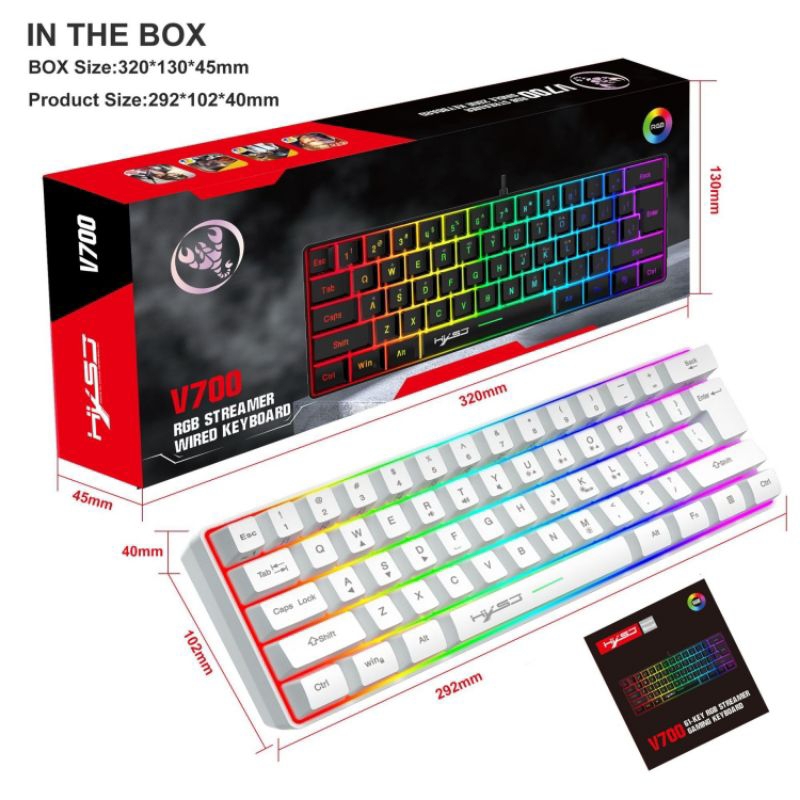 Jual HXSJ V700 61 Keys RGB Lighting Gaming Wired Keyboard | Shopee