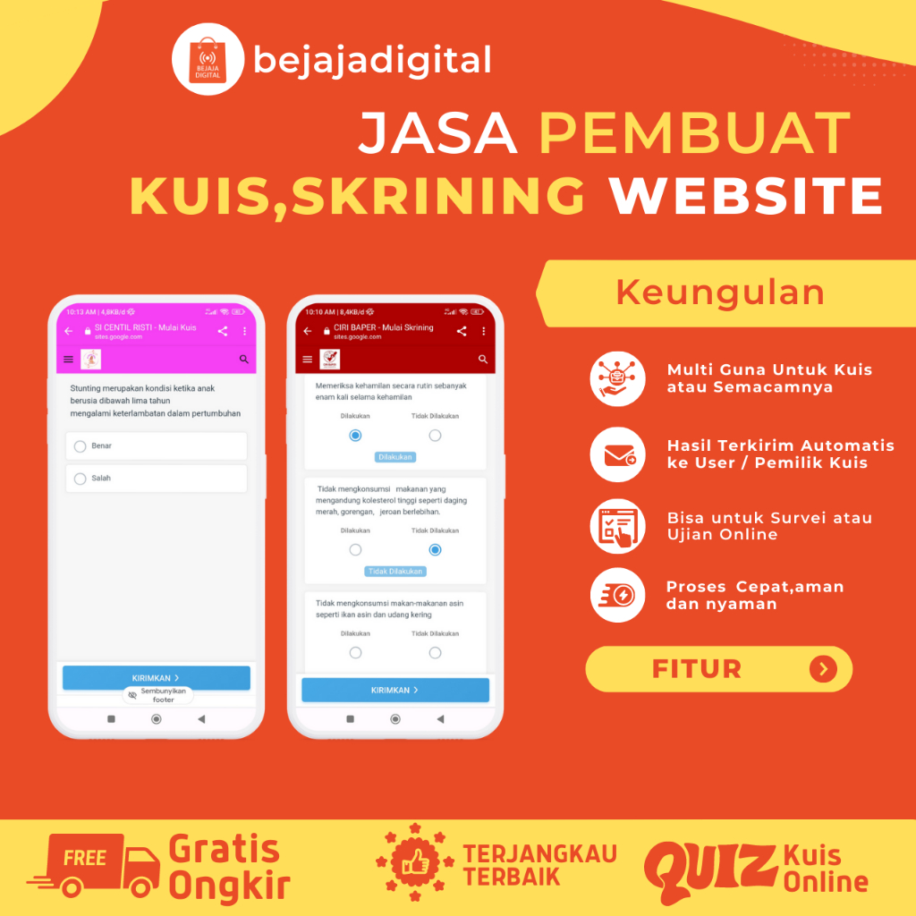 Jasa Pembuatan Kuis Pertanyaan atau Skrining Website