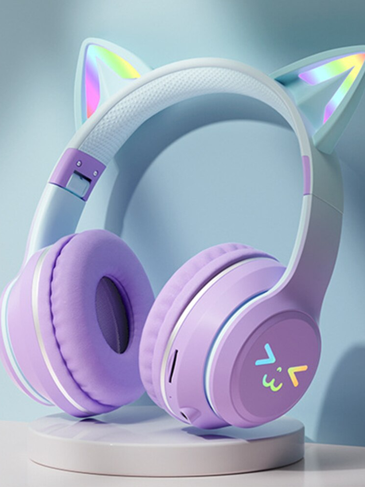 Jual Headset Kucing Bluetooth Headphone Headset Gaming Cat Ears Led Light Super Bass Stereo