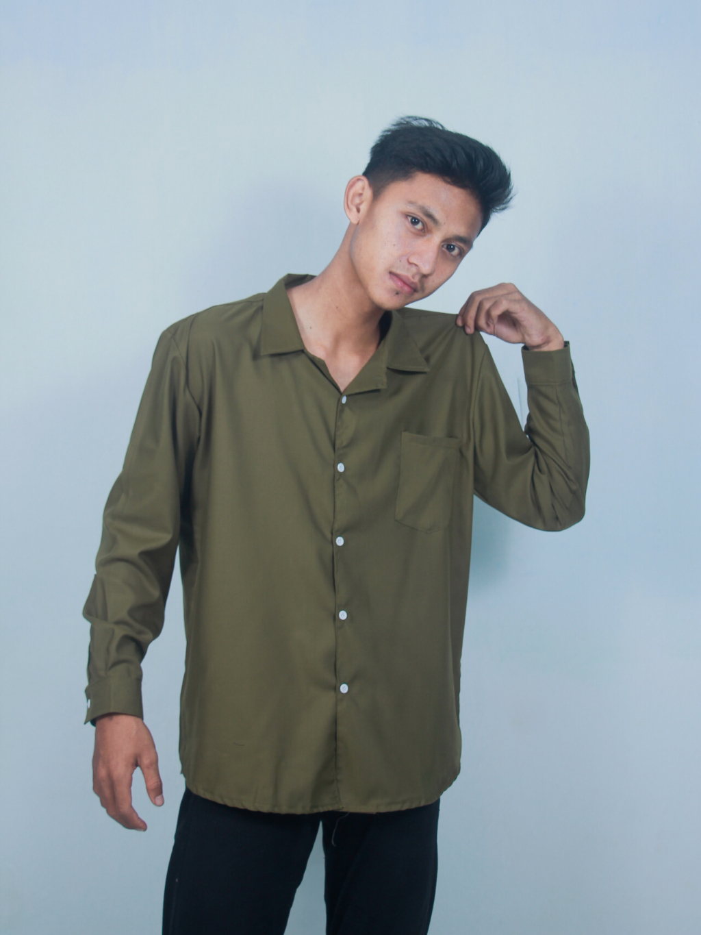 Jual BASIC KEMEJA PANJANG POLOS OVERSIZE PRIA KERAH V NECK KEMEJA ...