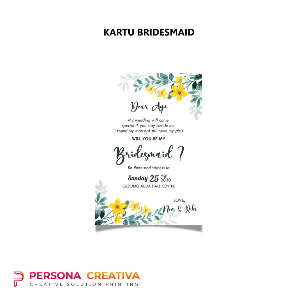 Jual Kartu Bridesmaid / Bridesmaid Card 10x14 cm Model 002 | Shopee ...