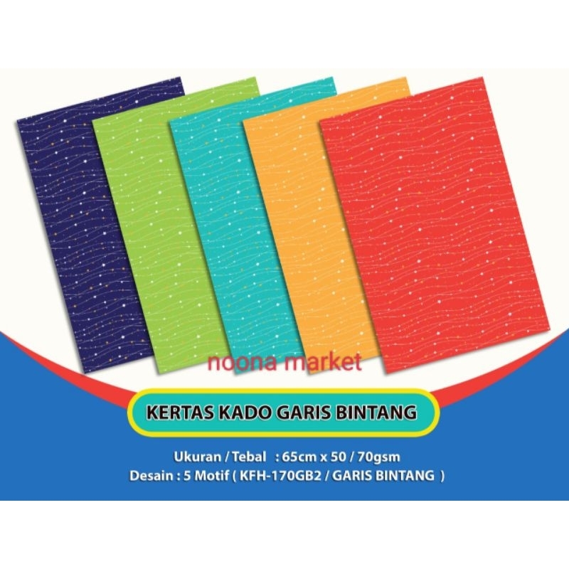 Jual Kertas Kado Garis Bintang / 5 Lembar / Kertas Kado Ultah / Kertas