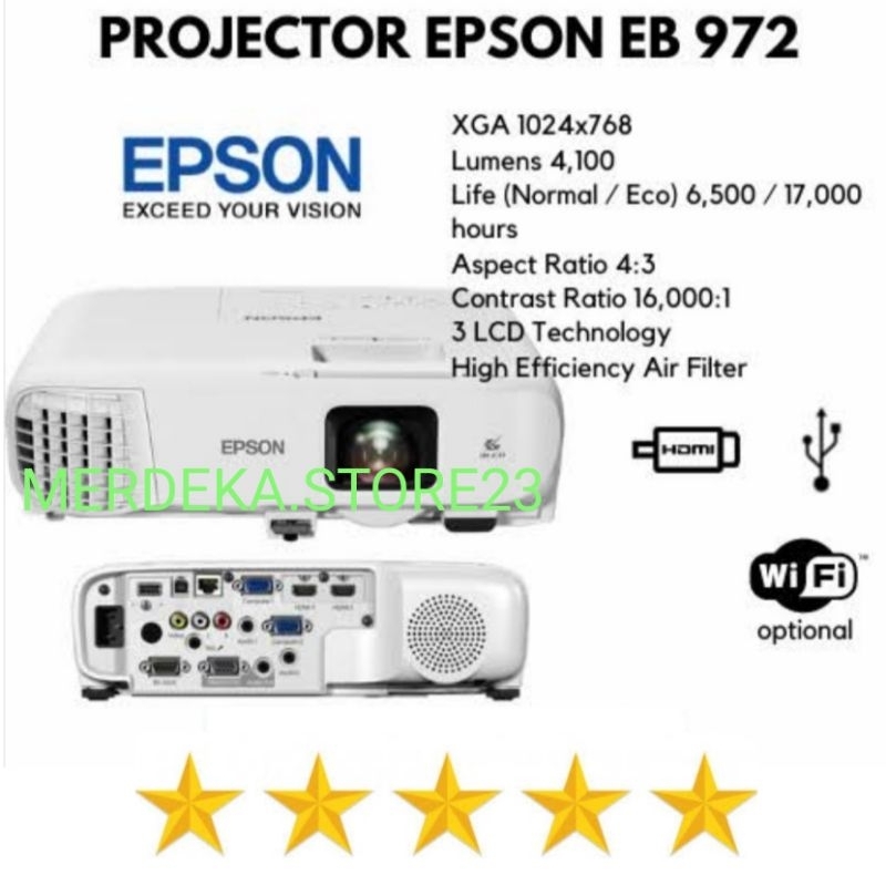 Jual EPSON EB 972 / EPSON EB972 / EPSON972 PROJECTOR 3LCD PROYEKTOR