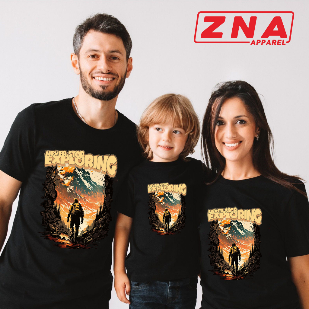 Jual Kaos Couple Keluarga Pendaki Gunung Never Stop Exploring Baju