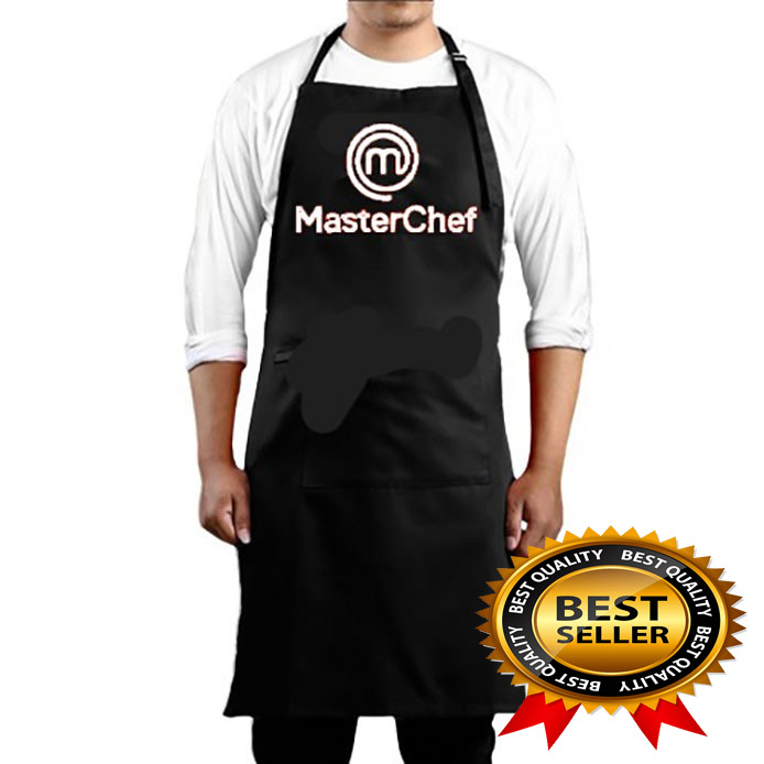 Jual APRON MASTERCHEF CELEMEK BORDIR LOGO MASTER CHEF BAHAN AMERICAN