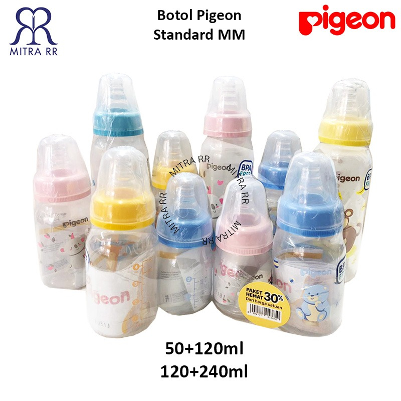 Botol Pigeon PP Standard MM 50 ml +120 ml With Dot Peristaltic Slim Neck  BPA Free – Botol Susu Bayi
