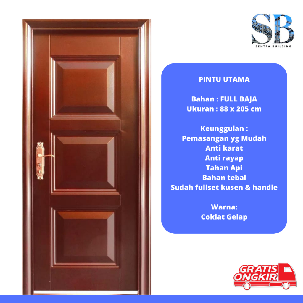 Jual Pintu Baja / Pintu Rumah Lengkap dengan Kusen + Handle / Pintu