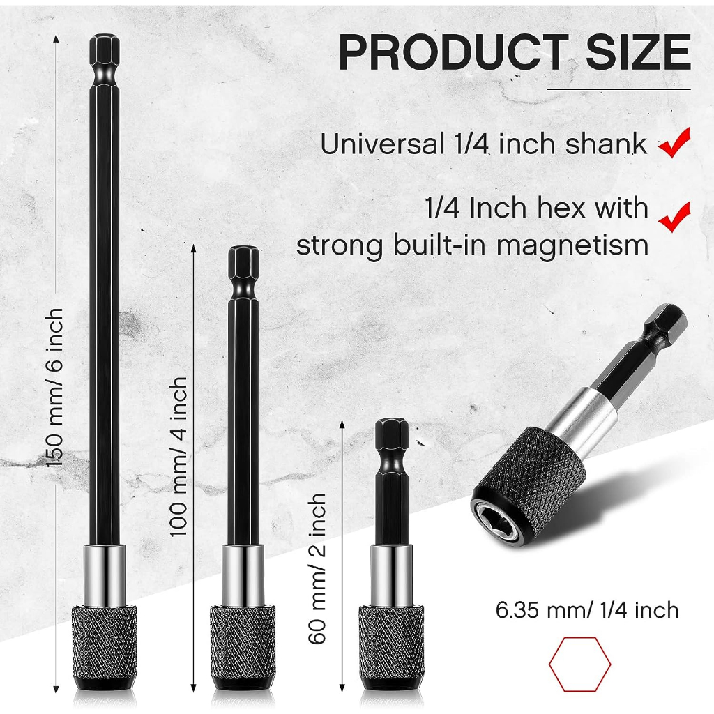 Jual YGRETTE - 3PCS Hex Shank Extension Rod Set 3 Buah Adapter Obeng ...