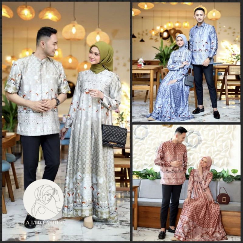 Jual Couple Baju Muslim Pasangan Gamis Dan Kemeja Pria Kondangan Bahan Silk Kekinian Dress Busui