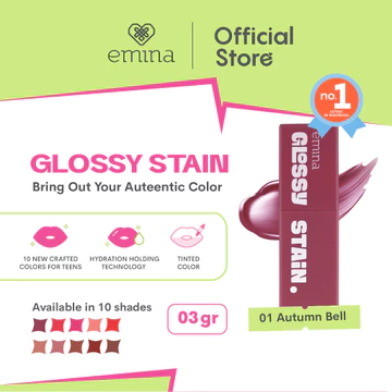 Emina Glossy Stain Melty Gel Lip Tint Glossy Finish Tahan Lama Dan Melembabkan