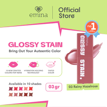 Emina Glossy Stain Melty Gel Lip Tint Glossy Finish Tahan Lama Dan Melembabkan