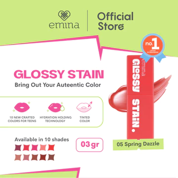 Emina Glossy Stain Melty Gel Lip Tint Glossy Finish Tahan Lama Dan Melembabkan