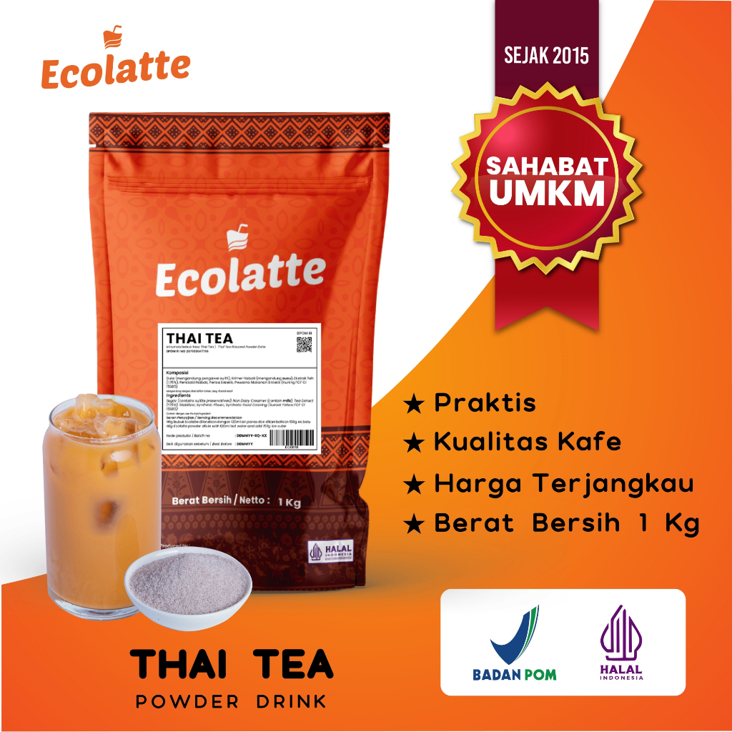 Jual ECOLATTE THAI TEA 1 KG PREMIUM Powder Drink Bubuk Minuman Enak