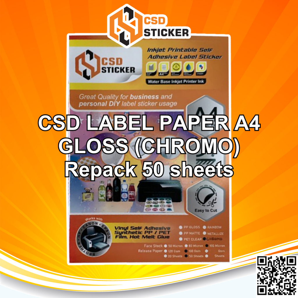 Jual Kertas Stiker Kromo Label Paper Inkjet Print A Csd Chromo Glossy Repack Isi Lembar