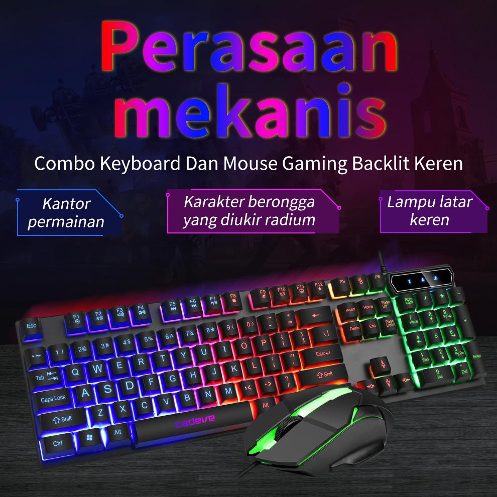Jual keyboard mouse gaming set Mechanical RGB led kable usbBT300/Paket