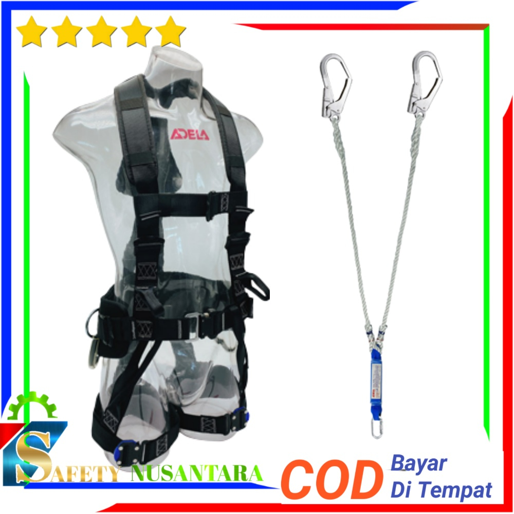 Jual Full Body Harness ADELA HKW 4502 Lanyard Double Hook With Absorber