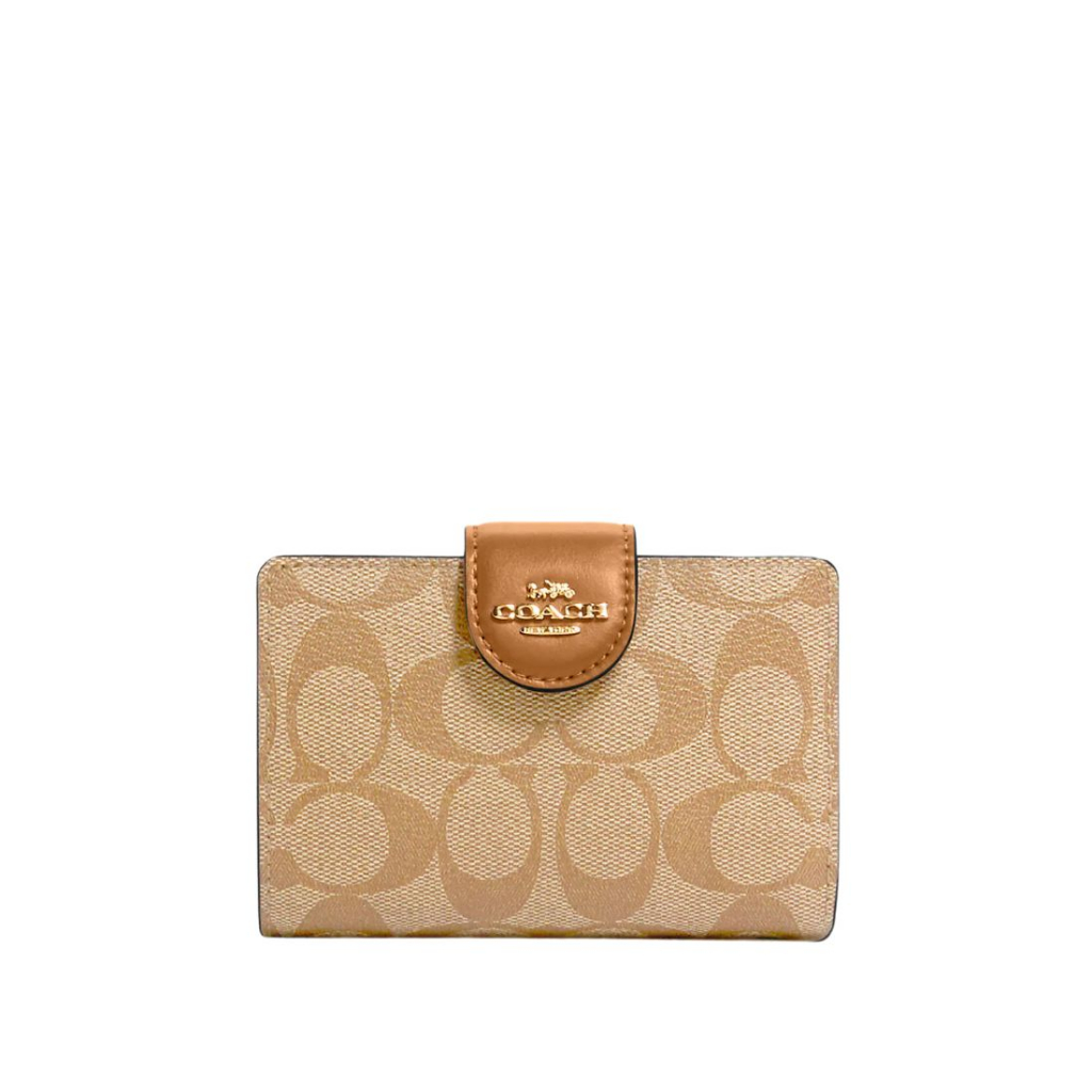 Jual COACH Medium Corner Zip Wallet In Signature Canvas LT Saddle Shopee Indonesia