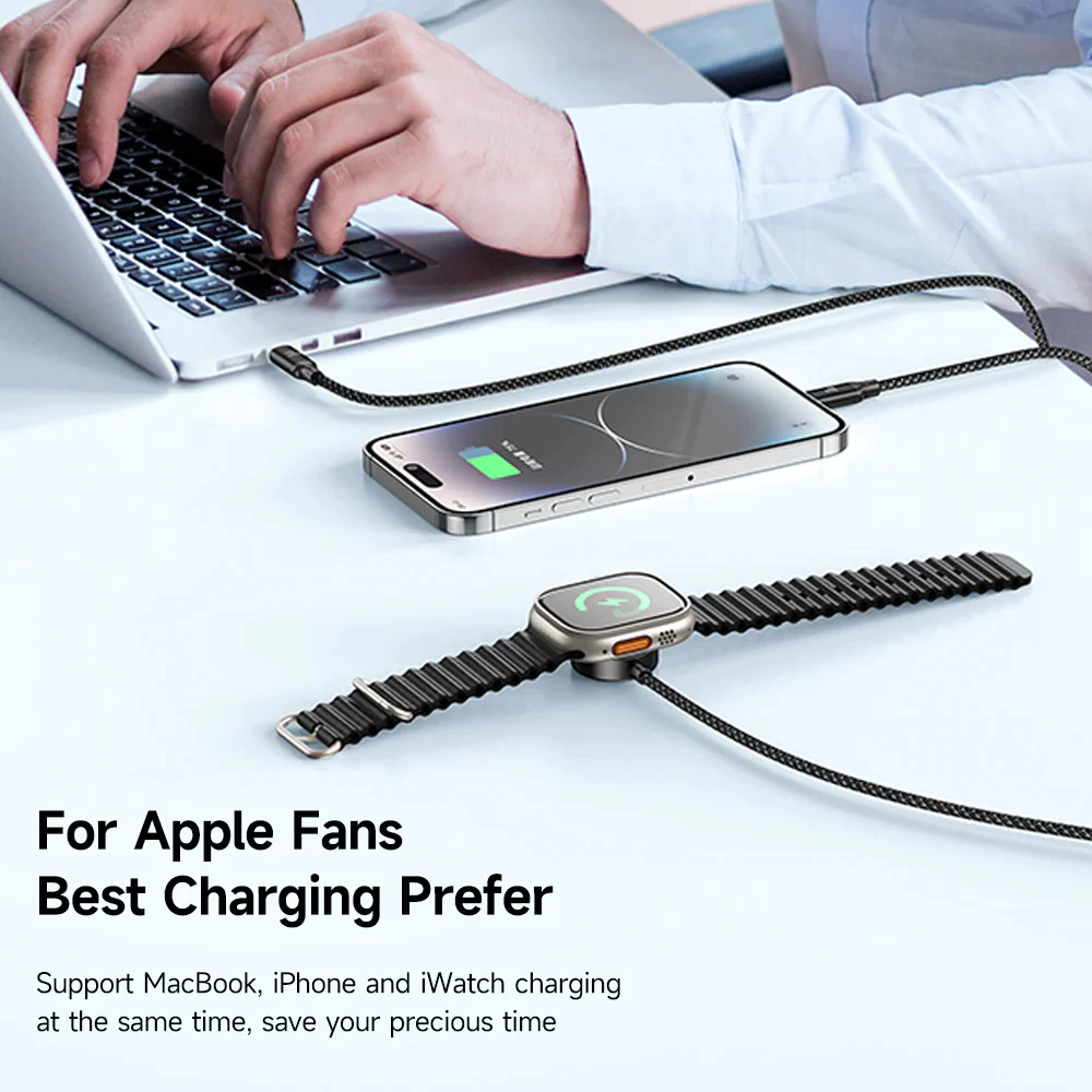 MCDODO Kabel Data 3 in 1 PD Type C For iPhone + iWatch + PD 100w Fast Charging 100W/5A Max CA-4940