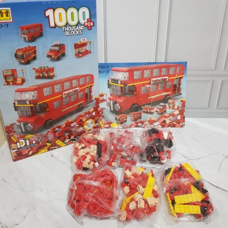Jual Mainan Set Brick Block Susun Bus Double Decker 6 in 1 - Block isi ...