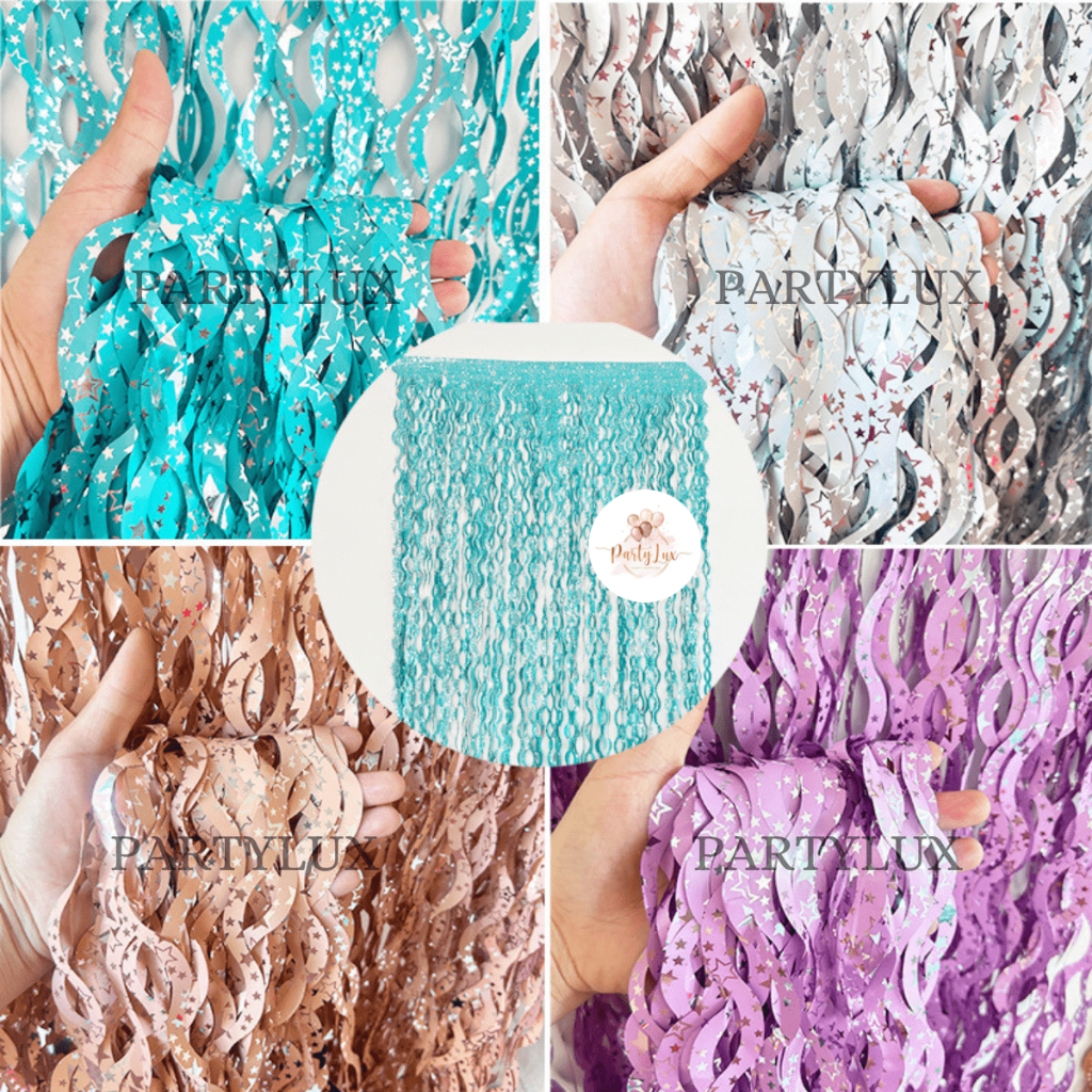 Jual Tirai Rumbai Gelombang Motif / Tirai Foil Keriting Wavy Curly ...