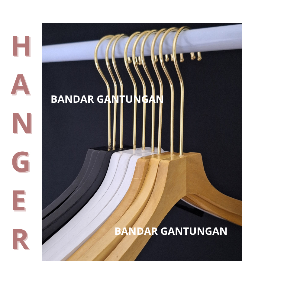 Jual Hanger Kayu Tebal Hook Gold Emas Gantungan Baju Kayu Estetik BH