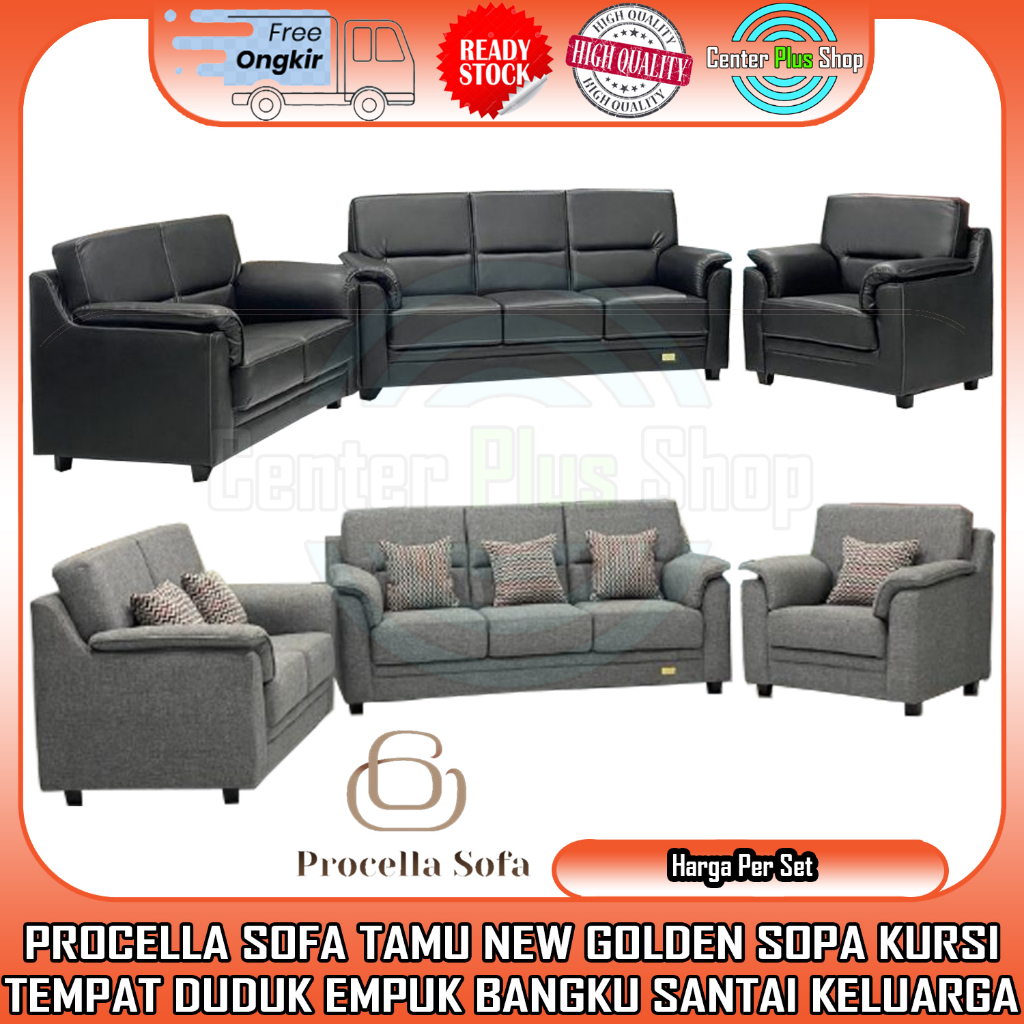 Jual [Kargo] SOFA TAMU PROCELLA NEW GOLDEN KURSI SOPA MINIMALIS TEMPAT ...