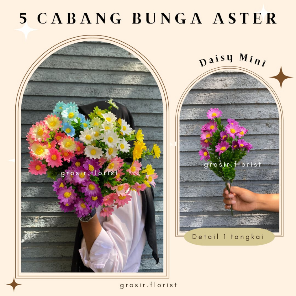 Jual TERLENGKAP 5 CABANG BUNGA ASTER DAISY MINI ARTIFICIAL FLOWER BUNGA ...