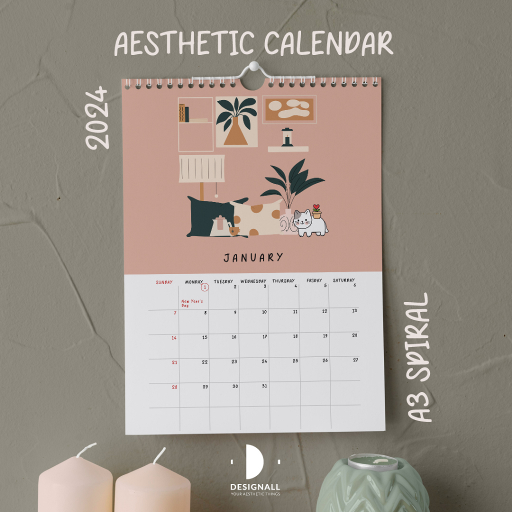 Jual DESIGNALL KALENDER DINDING AESTHETIC 2024 A3 SPIRAL MA | Shopee ...