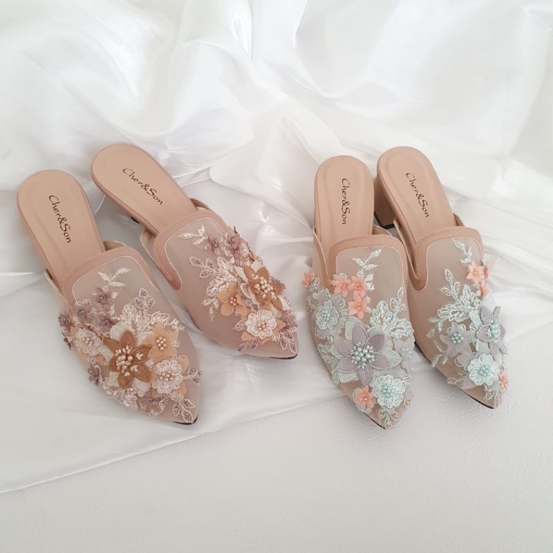 Jual Cher&Son LORIA Lace Mules (Heel & Flat) | Sepatu Pesta | Sepatu ...