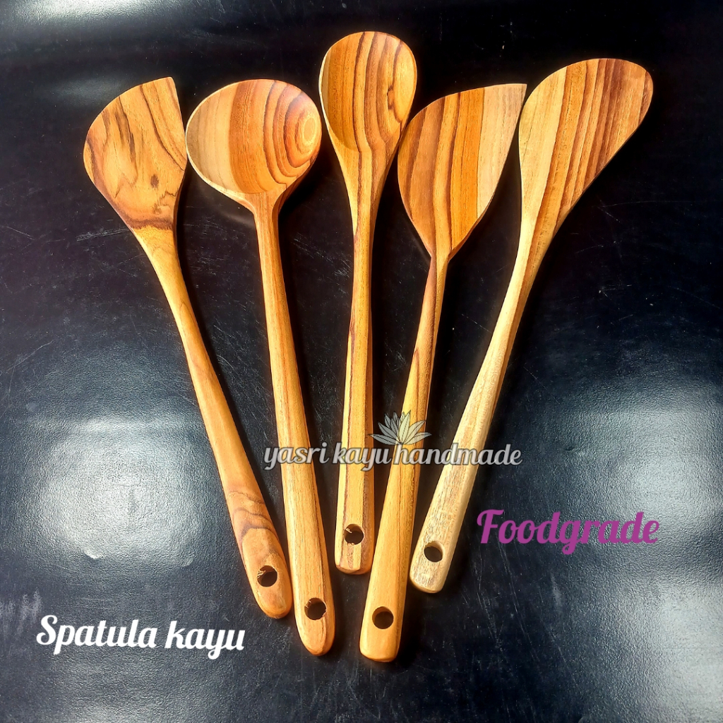 Jual Spatula kayu jati beraneka model Sutil kayu jati panjang 35 cm