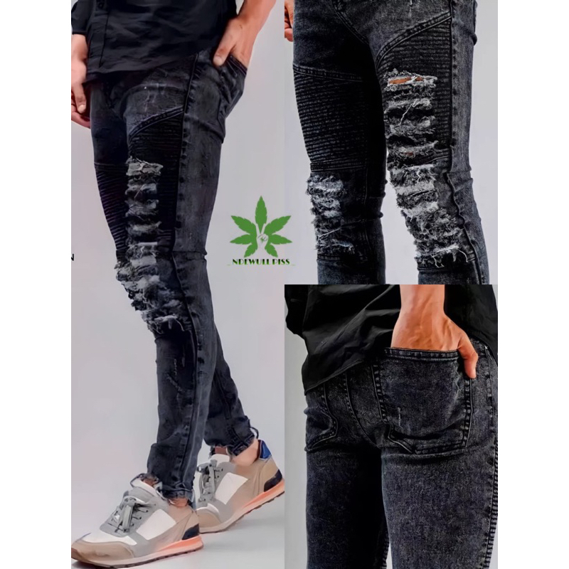 Jual Promo Celana Bikers Rider Riped Celana Panjang Pria Jeans Bikers Sobek Celana Jeans