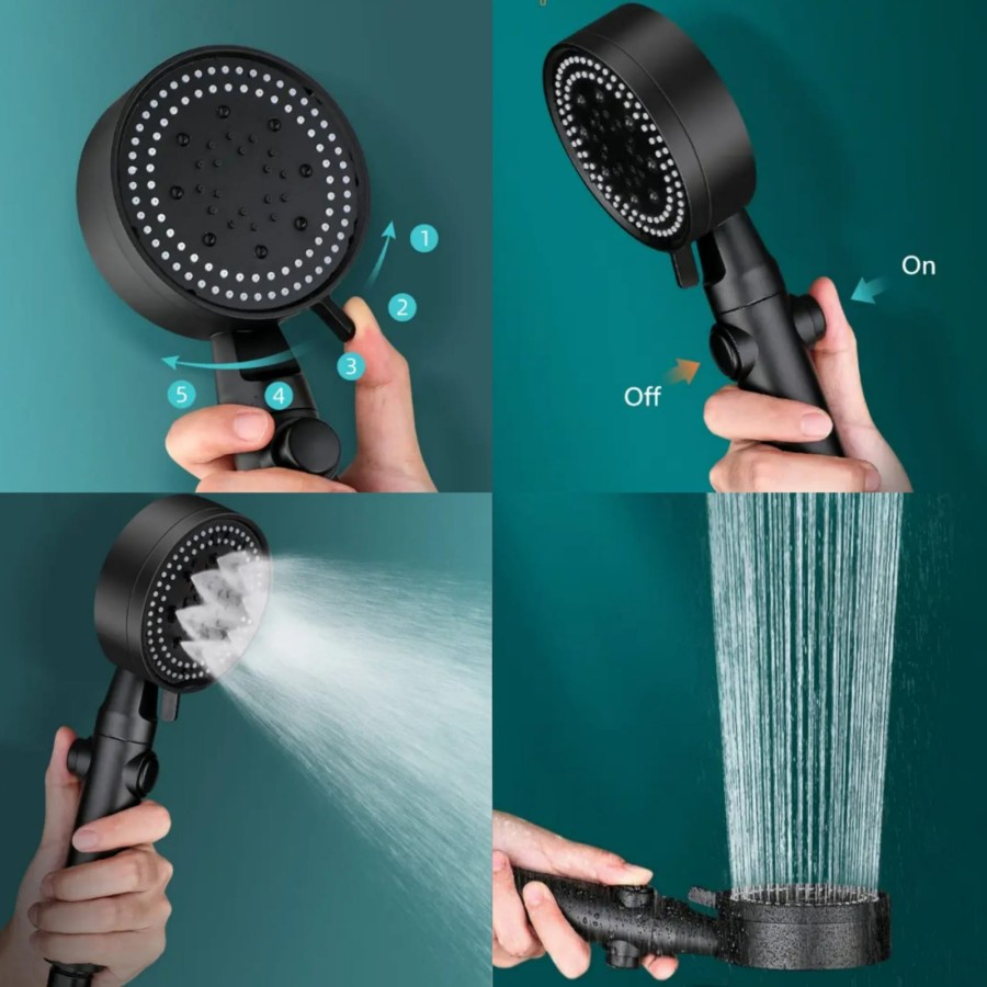 Jual Hand shower Set 5in1 Hitam 07BL Kepala Shower 5 Function | Shopee ...